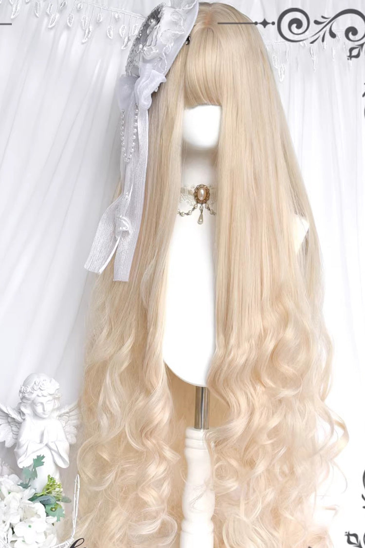 Pearl Beige Hanayome Sweet Gorgeous Long Big Wavy Curly Lolita Wig - Product - 3