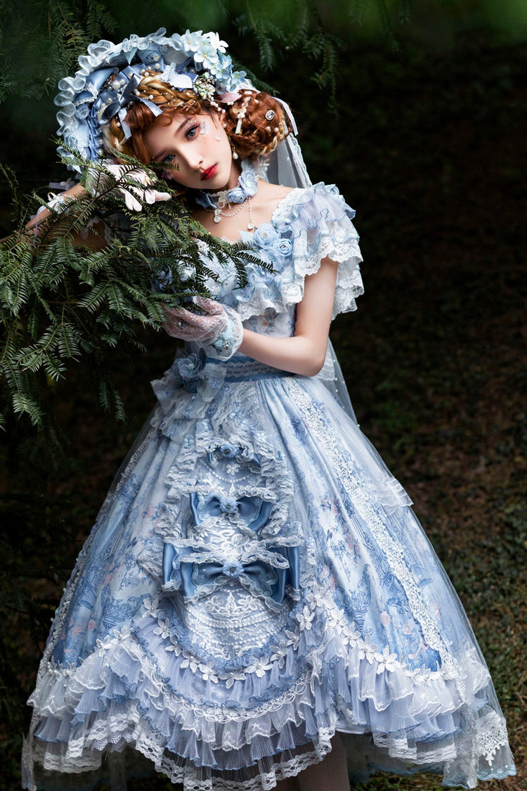 Blue The Key to the Secret Realm Gorgeous Wedding Princess Sweet Lolita Dress Set - Product - 5