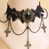Black Retro Exaggerated Cross Collar Harajuku Style Lace Gothic Lolita Necklace - Black - 1