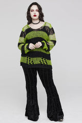 Round Collar Striped Print Irregular Ripped Women's Gothic Sweater 4 Colors - Product - 20