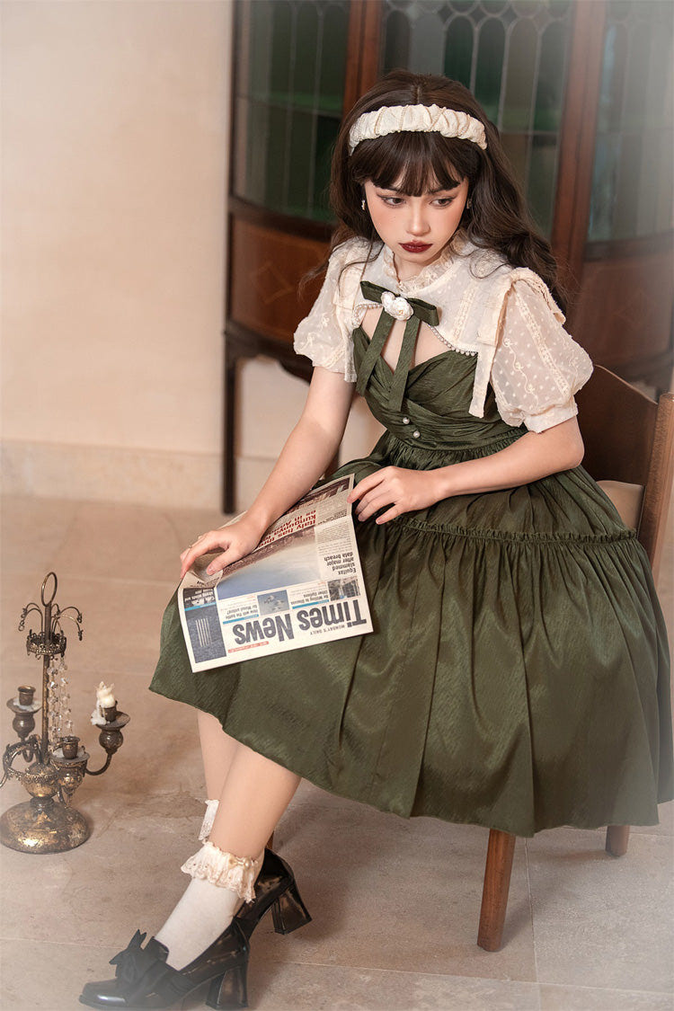 Dark Green Noble Retro Elegant Country Poetry Classic Lolita Dress - Product - 2