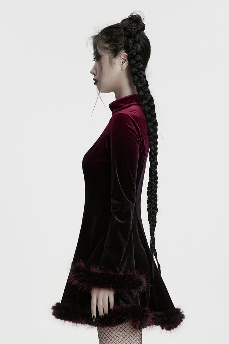 Black/Red Long Sleeves Gradient Women's Gothic Dress - Product - 2
