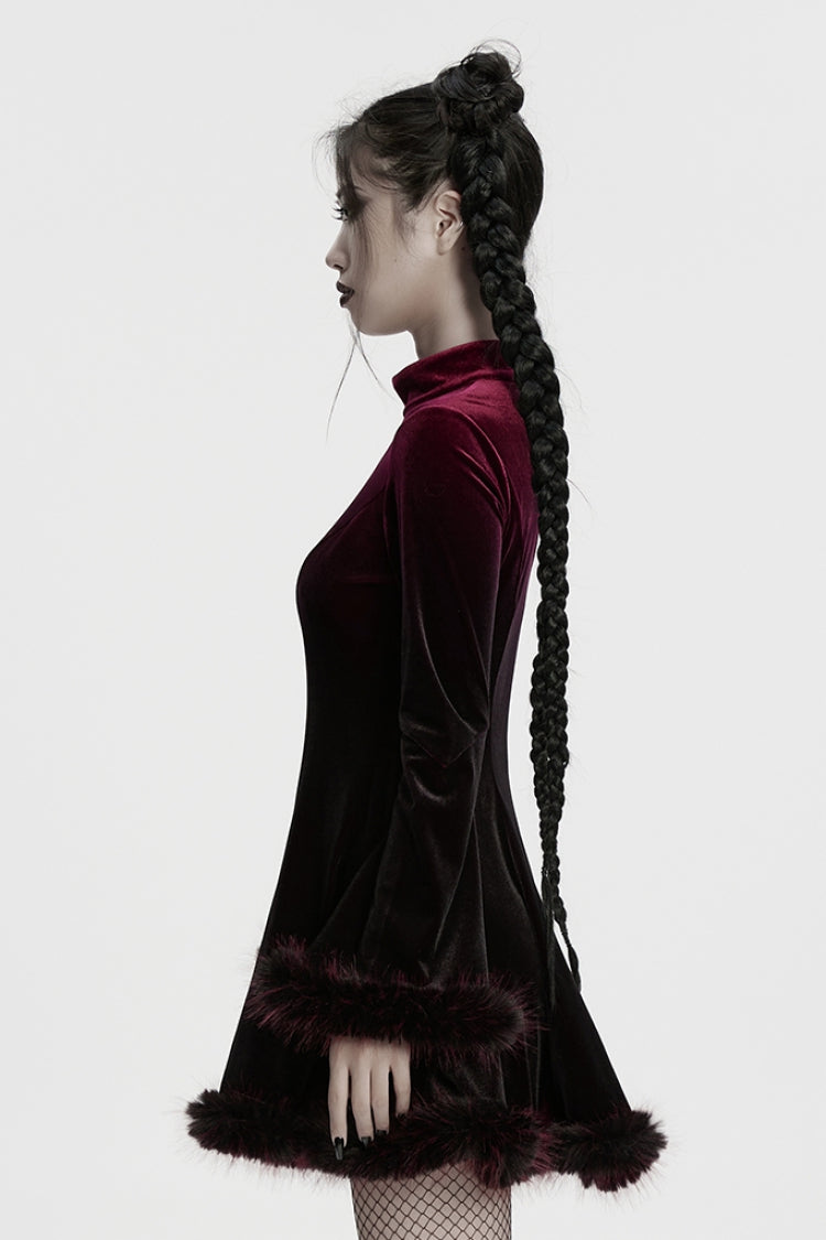 Black/Red Long Sleeves Gradient Women's Gothic Dress - Product - 2