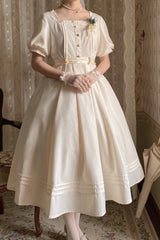 Apricot [Random Thoughts] Square Collar Short Sleeves Ruffle Classic Vintage Elegant Lolita Dress - Product - 5