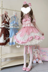 Pink Cream Multi-Layered Polka Dots Print Ruffle Bowknot Sweet Lolita Jsk Dress - Product - 8