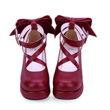 Round-toe Shallow Mouth Bowknot Cute Lolita Middle Heels Shoes - Product - 5