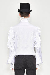 White Vampire Ruffled Sleeves Mens Gothic Blouse - Product - 3