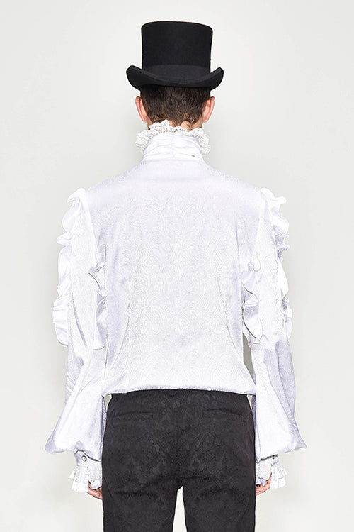White Vampire Ruffled Sleeves Mens Gothic Blouse - Product - 3