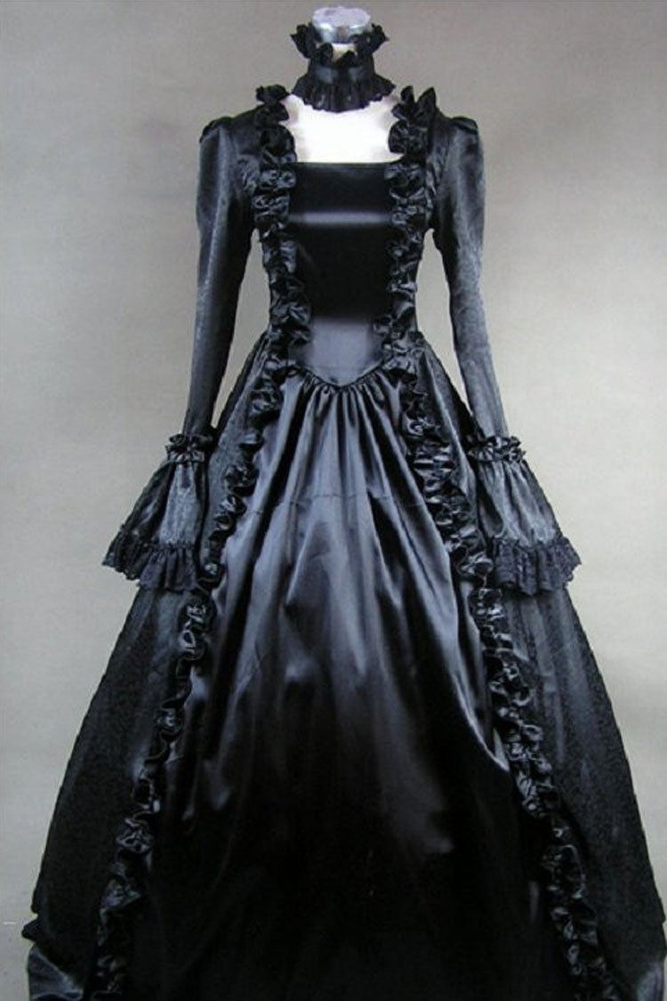 Black Square Collar Long Sleeves Cardigan Victorian Gothic Lolita Dress - Black - 1