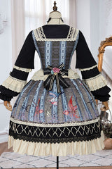 Multi-Color Finches In The Mirror Print Cardigan Long Sleeves Princess Ruffled Classic Lolita OP Dress - Product - 6