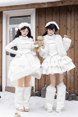 [White Chocolate] Triple-Layered Ruffle Bowknot Sweet Lolita Jsk Dress Set - Product - 6