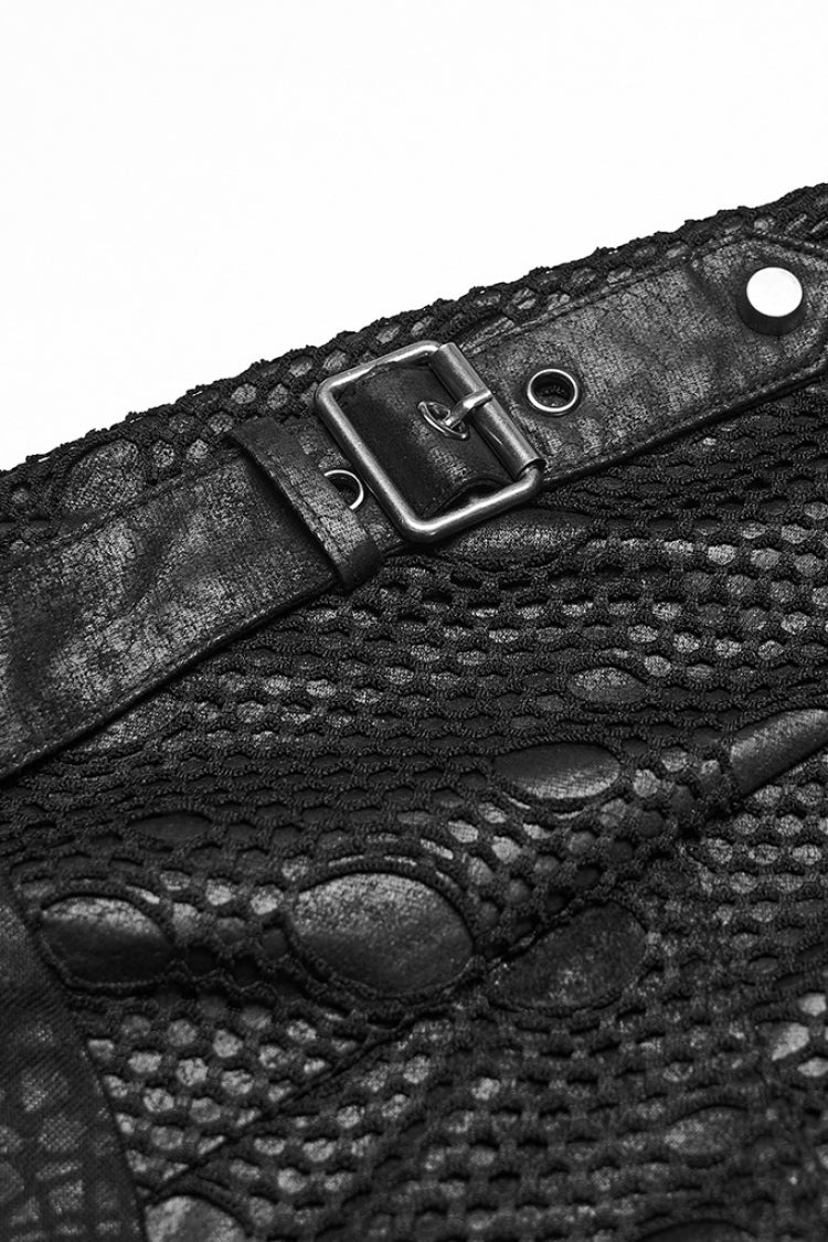 ブラック 長袖 フード付き ダメージ加工 Eyelets メンズ パンク コート 商品画像