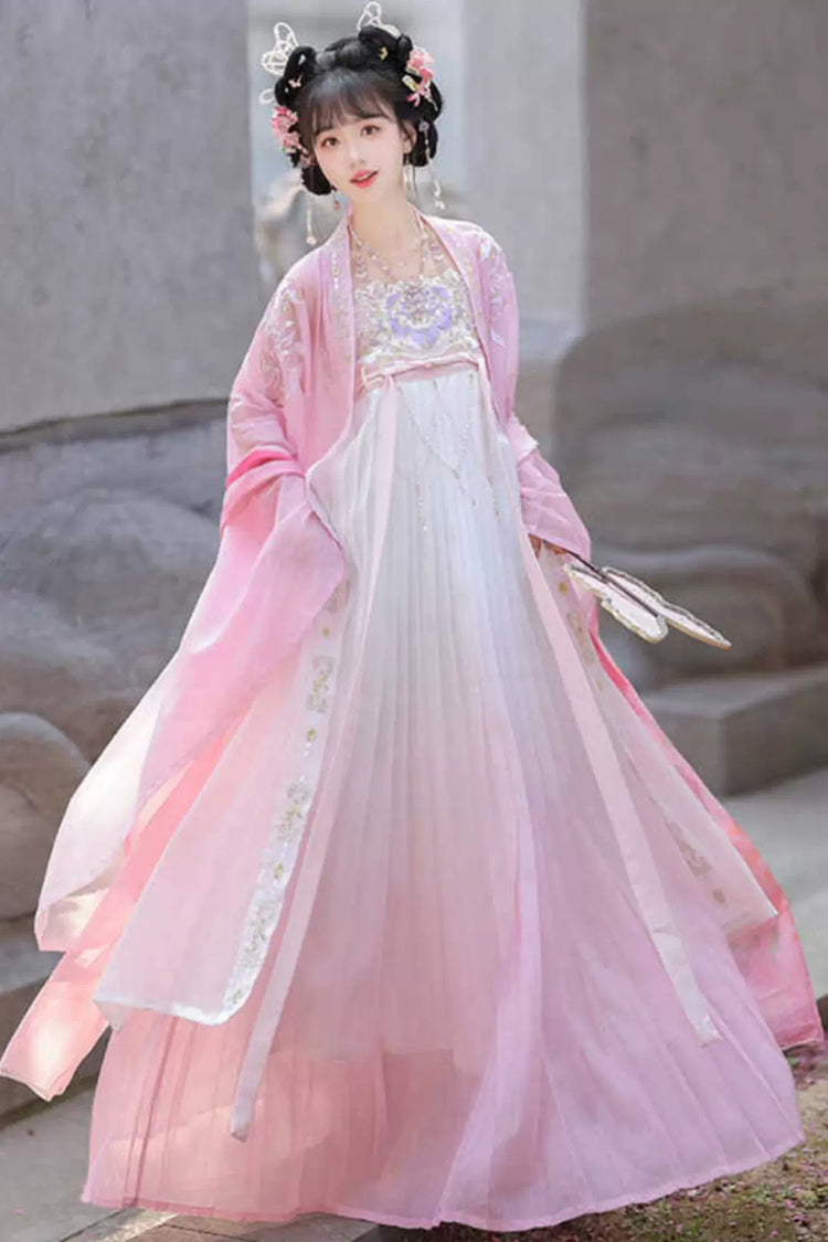 Embroidery Gradient Hem Women's Classic Hanfu Dress 2 Colors - Pink - 6