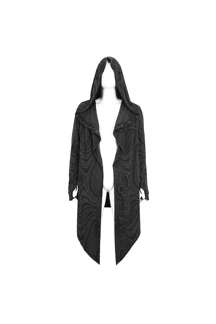 Black Lrregular Back Multi Chain Long Men's Gothic Coat With Hood - Product - 9