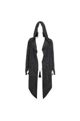 Black Lrregular Back Multi Chain Long Men's Gothic Coat With Hood - Product - 9
