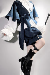 Blue [Rabbit Hunt] Bowknot Vintage Prince Ouji Lolita Coat - Product - 5