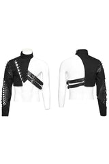 Black Stand Collar Asymmetric Rivet Buckle Men's Punk Faux Leather Harness - Product - 4