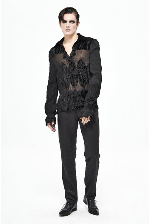 Black Basic Jacquard Diagonal Pocket Three Dimensional Webbing Gothic Mens Pants - Product - 5