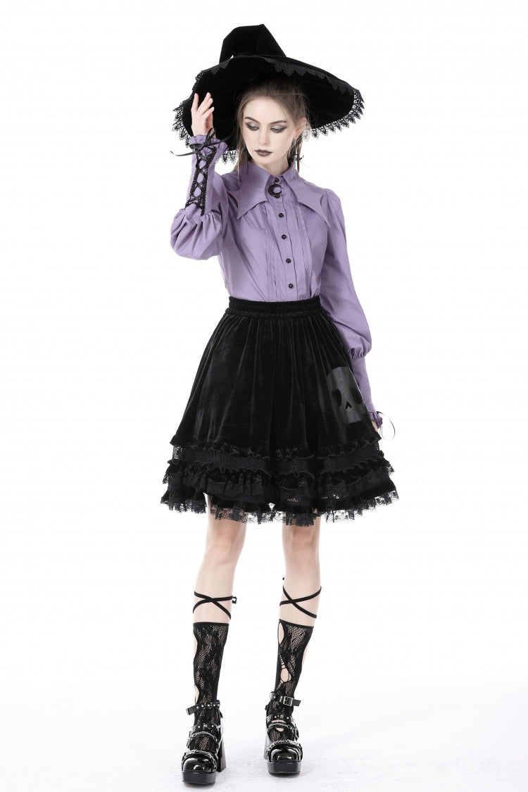 Purple Star Collar Long Puff Sleeves Women's Gothic Witch Blouse - Product - 6