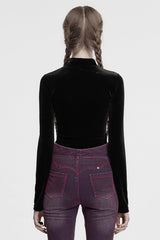 Black Moon Print Mesh Ruched Women's Gothic Blouse - Product - 2