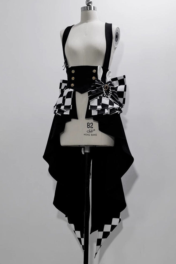 Black/White Rabbit Theater Checkerboard Print Ouji Lolita Girdle - Product - 3
