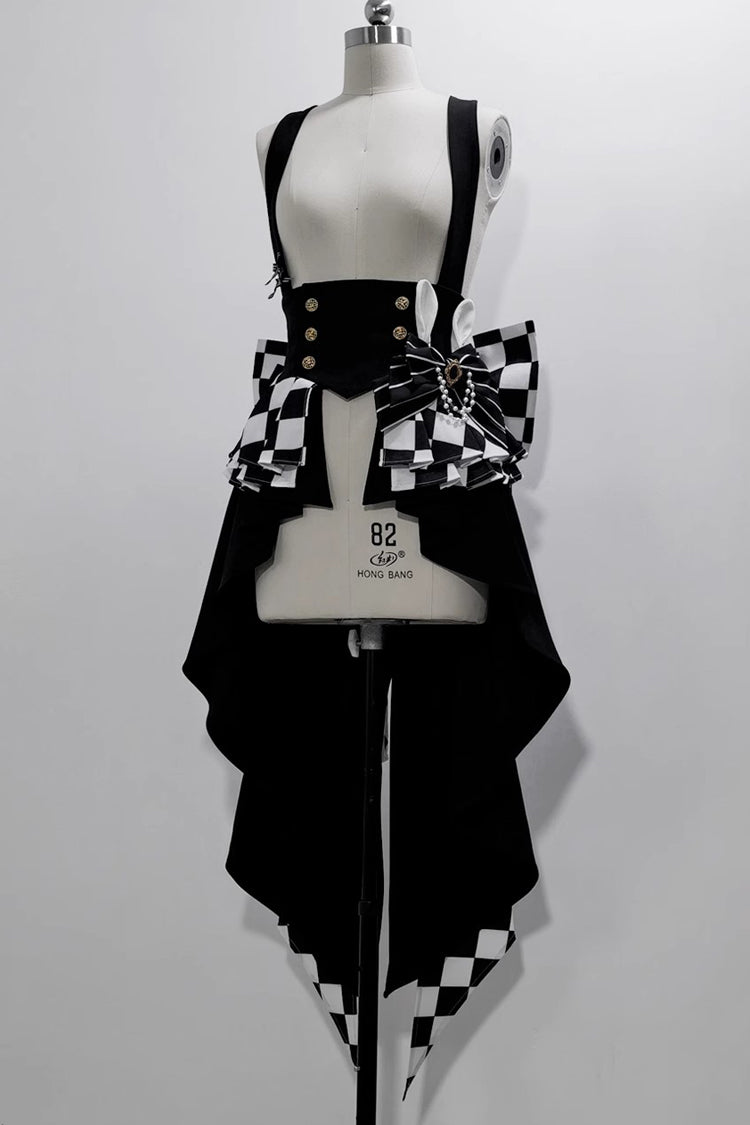 Black/White Rabbit Theater Checkerboard Print Ouji Lolita Girdle - Product - 3