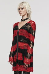 Long Sleeves Striped Print Zipper Irregular Ripped Women's Steampunk Sweater 4 Colors - Product - 10