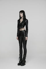 Black Slim Buckled Women's Punk Braided Strap Buckle Leggings - Product - 3