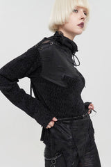 Black Wool Fabric Distressed Stitching Irregularly Pointed Hem Decadent Wind Long Sleeve Women's Punk Sweater - Product - 3