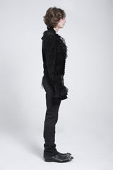 Black V Collar Long Sleeves Ruffle Stitching Lace Men's Gothic Blouse - Product - 6