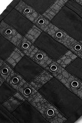 Black Faux Leather Stitching Metal Buttonhole Men's Steampunk Pants - Product - 7