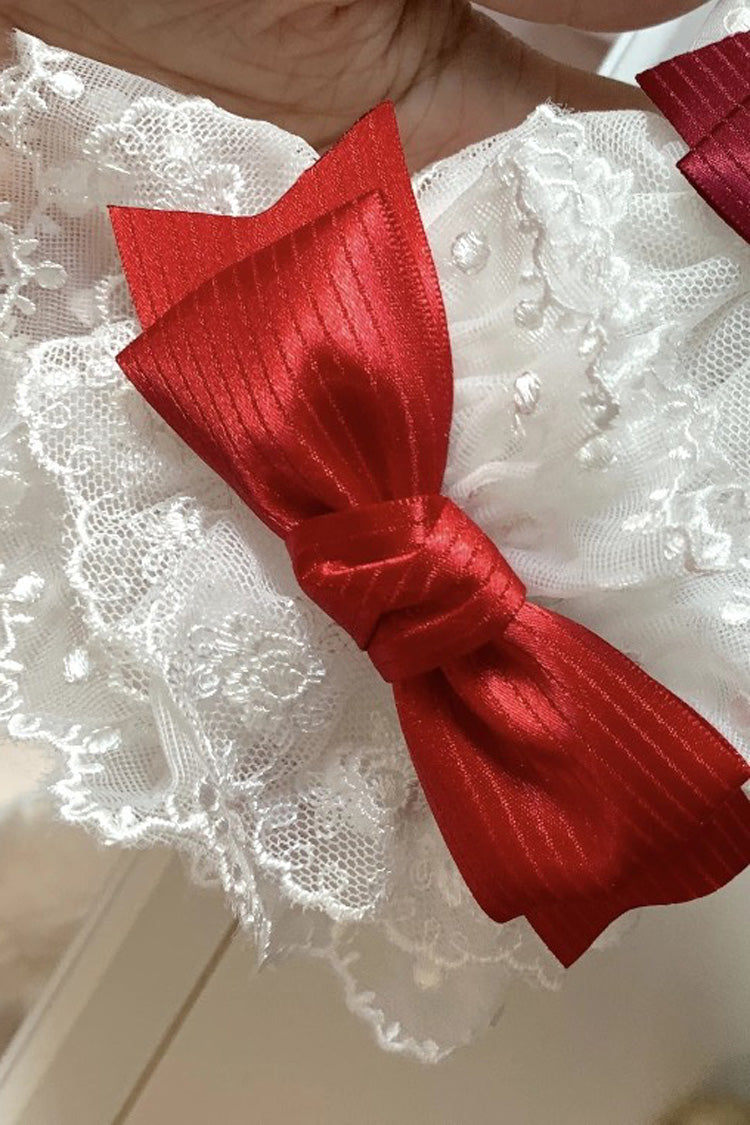Multi-Color Strawberry Angel Cherry Blossom Tree Bowknot Lace Sweet Lolita Hand Sleeves 9 Colors - Red - 4
