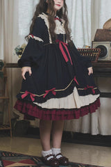 Blue Long Sleeves Ruffle Bowknot Daily Sweet Princess Lolita Dress - Blue - 1