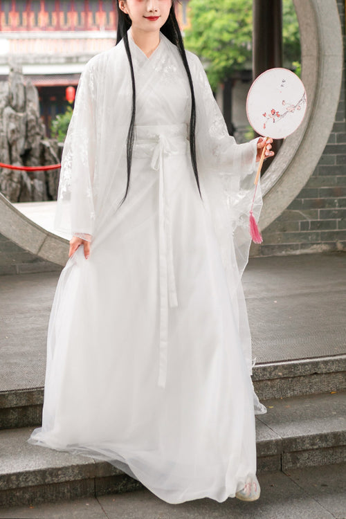 White Lady Chinese Style Fairy Sweet Hanfu Dress Full Set - White - 1