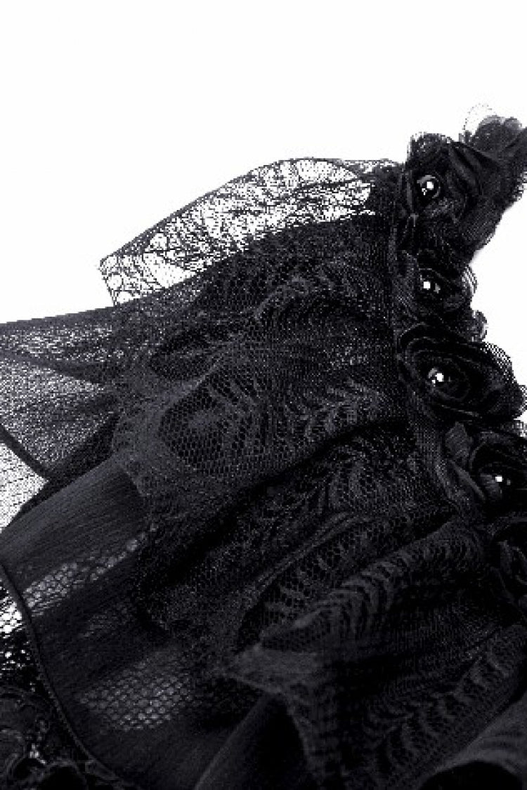 Black Ruffled Off Shoulder Long Bishop Sleeves Lace Women's Gothic Cape - Product - 13