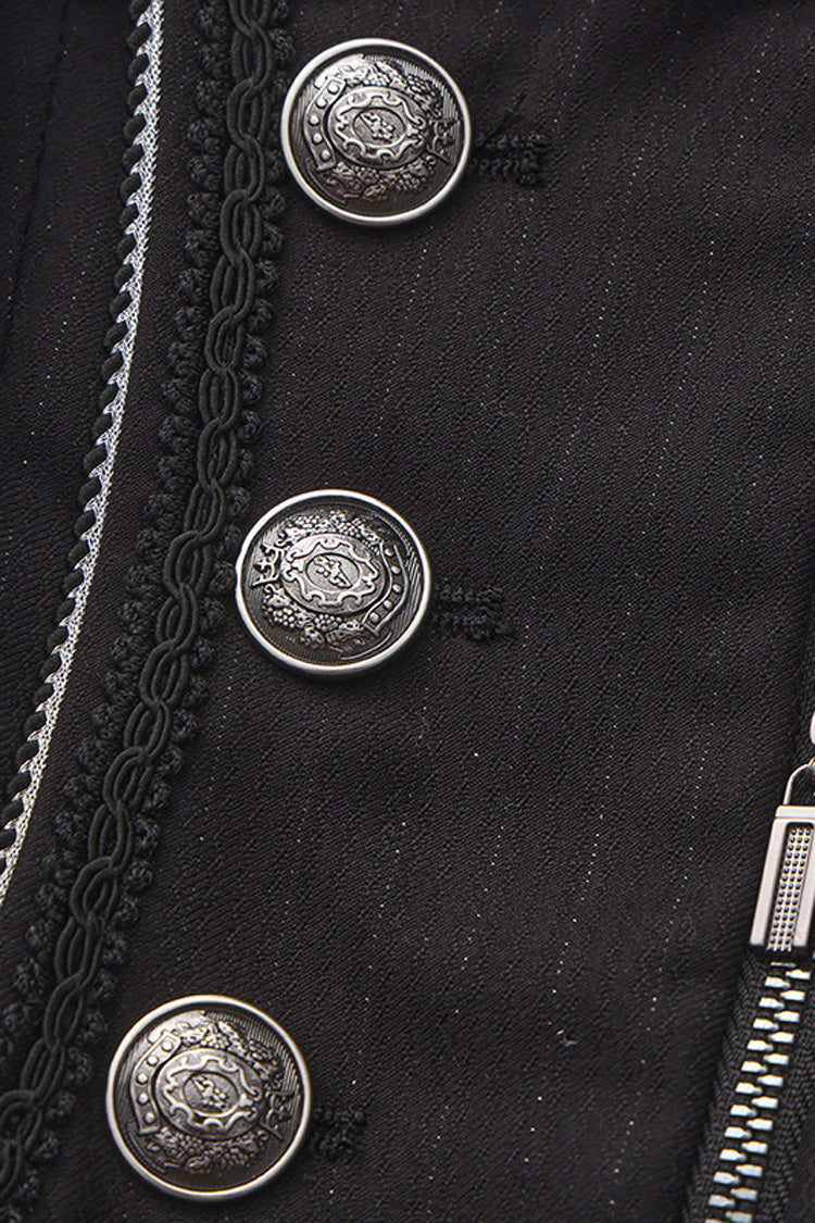 Black [The Mystery of Silence] Lapel Collar Sleeveless Open-Front Zippered Classic Vintage Elegant Prince Ouji Lolita Long Coat - Product - 5