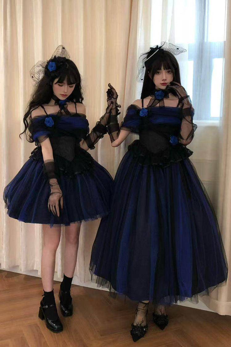 Klein Blue [Echo of Diana] Off Shoulder Ruffled Lace Gothic Lolita Dress - Product - 10