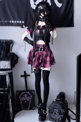 Purple Print Irregular Punk Handsome Cool Lolita Skirt - Product - 3