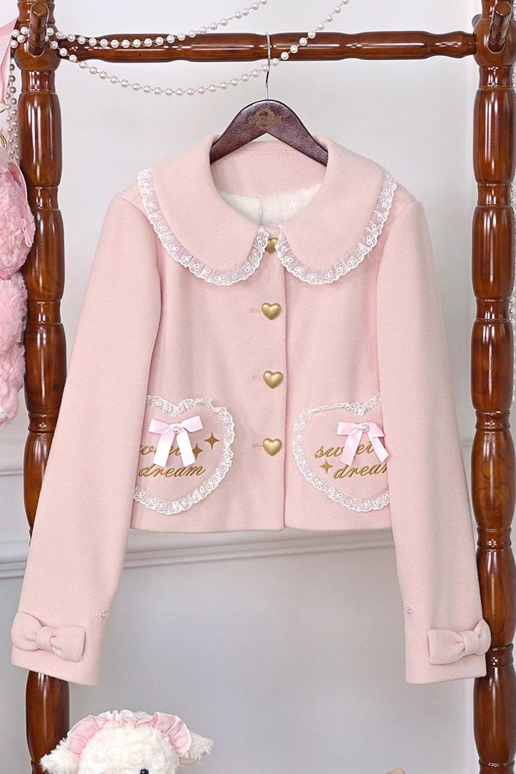 [Creamy Dream Whisper] Doll Collar Long Sleeves Bow Lace Short Sweet Lolita Coat 3 Colors - Pink - 2