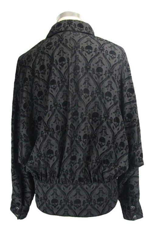Black Lace Up Neckline Skull Printed Mens Gothic Blouse - Product - 4
