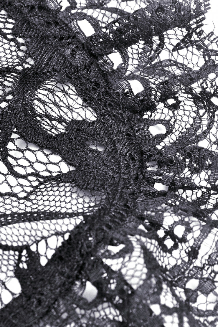 Black Long Puff Sleeves Sheer Floral Lace Lace-Up Women's Gothic Cape - Product - 15