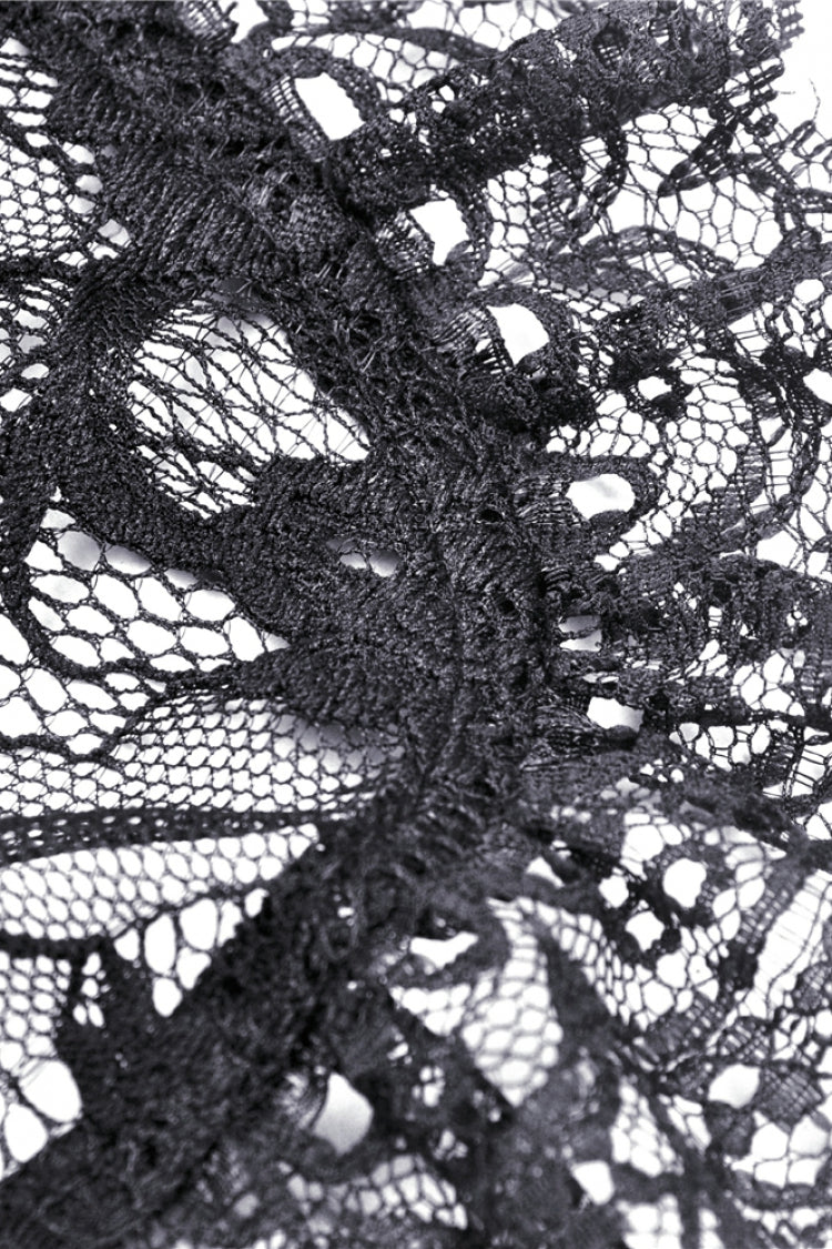 Black Long Puff Sleeves Sheer Floral Lace Lace-Up Women's Gothic Cape - Product - 15