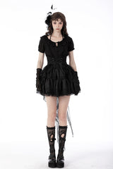 Black Lace-Up Multi-Layered Lace Women's Gothic Fishtail High Low Tunic Skirt - Product - 5