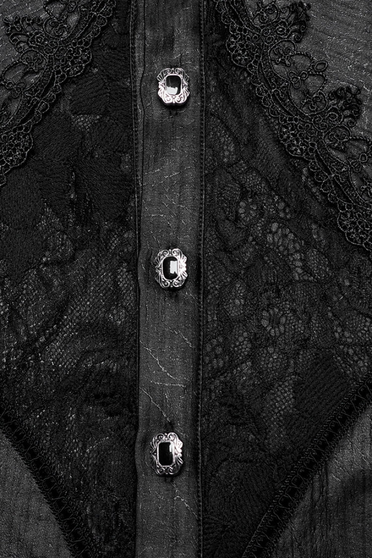 Black Long Puff Sleeves Spliced Lace Men's Gothic Shirt - Product - 5