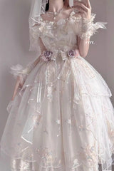 Ivory Short Sleeves Multi-layer Hanayome Bowknot Princess Gorgeous Sweet Lolita Strapless Dress Set - Ivory - 1