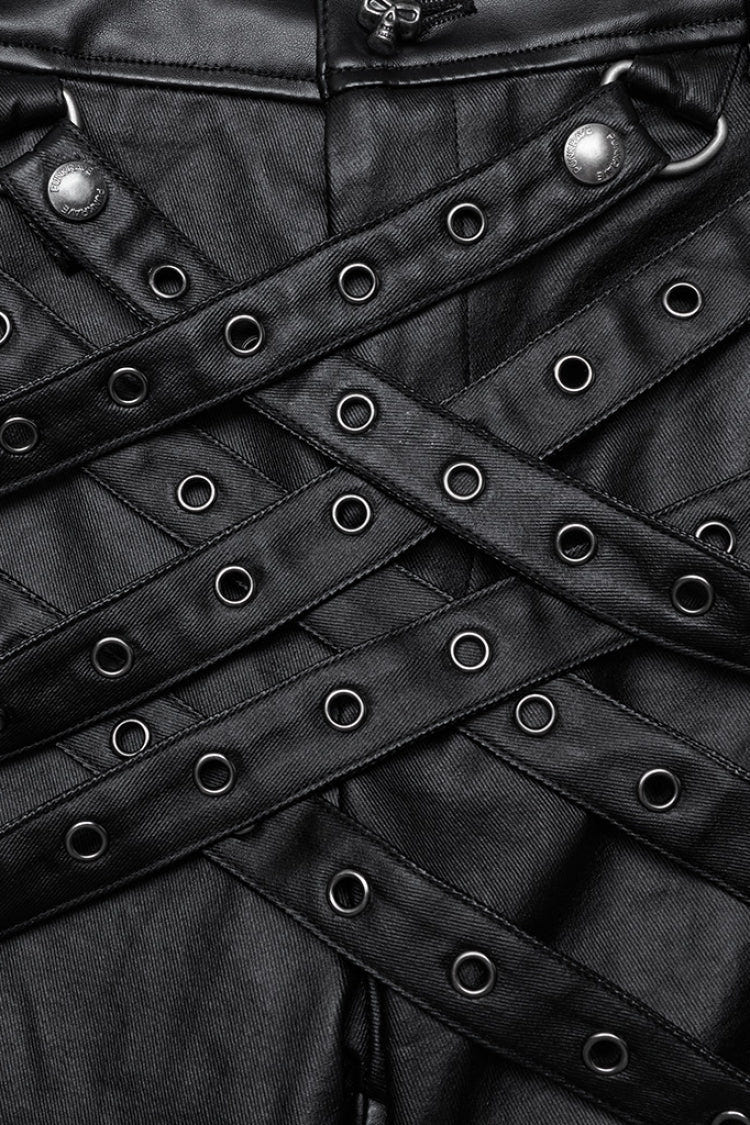 Black Mesh Buckle Strap Men's Punk Pants - Product - 6