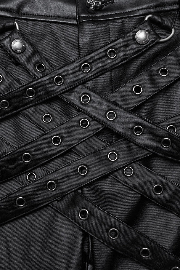 Black Mesh Buckle Strap Men's Punk Pants - Product - 6