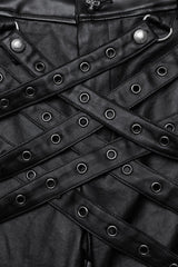 Black Mesh Buckle Strap Men's Punk Pants - Product - 6