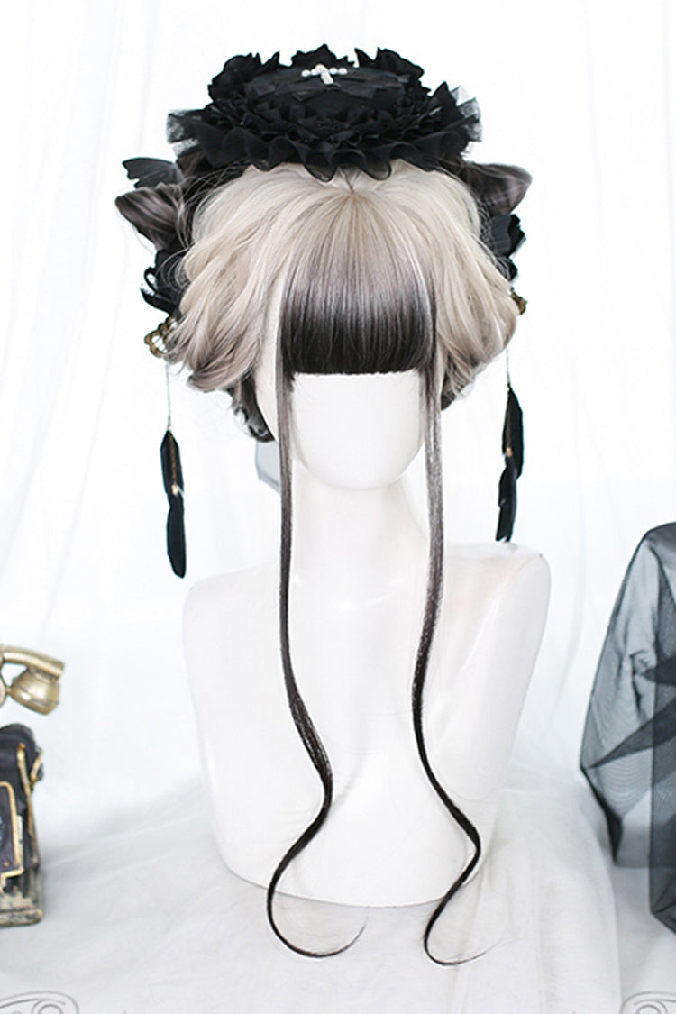 White /Black Gradient Long Curly Classic Lolita Wig - Product - 2
