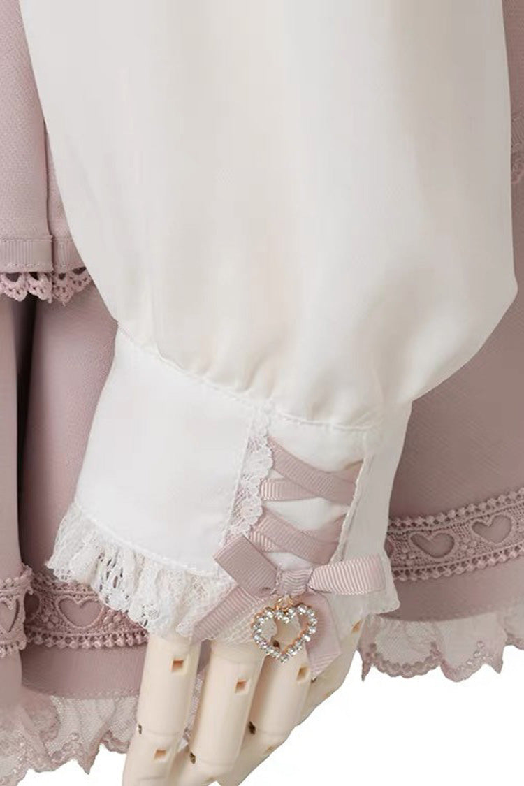 Sweet Lapel Collar Off Shoulder Long Sleeves Bow Spliced Lace Plus Size Japanese Lolita Blouse 3 Colors - Product - 12